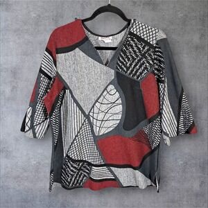 VTG Paloma Carmin Top Sweater Abstract Artsy 3/4 Sleeve Size XL Lightweight Boho